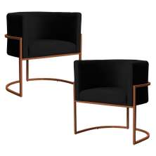 Kit 2 Poltronas Decorativa Luana Base Bronze Veludo Preto - Montanaris Decor