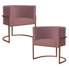 Kit 2 Poltronas Decorativa Luana Base Bronze Veludo Rosê - Montanaris Decor