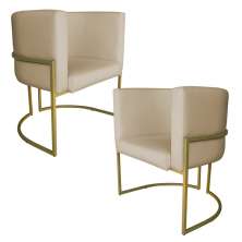 Kit 2 Poltronas Decorativa Luana Base Gold PU Bege - Montanaris Decor