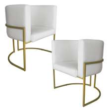 Kit 2 Poltronas Decorativa Luana Base Gold PU Branco - Montanaris Decor