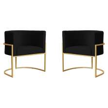Kit 2 Poltronas Decorativa Luana Base Gold PU Preto - Montanaris Decor