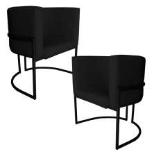 Kit 2 Poltronas Decorativa Luana Base Preta PU Preto - Montanaris Decor