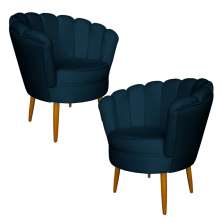 Kit 2 Poltronas Decorativa Sala de Estar Pétala Veludo Azul Marinho - Montanaris Decor