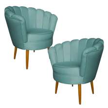 Kit 2 Poltronas Decorativa Sala de Estar Pétala Veludo Azul Turquesa - Montanaris Decor