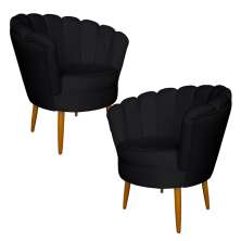 Kit 2 Poltronas Decorativa Sala de Estar Pétala Veludo Preto - Montanaris Decor