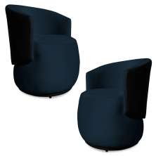 Kit 2 Poltronas Orgânica Decorativa Lara Veludo Azul Marinho/PU Preto - Montanaris Decor