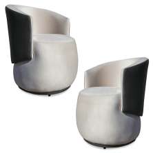 Kit 2 Poltronas Orgânica Decorativa Lara Veludo Bege/PU Cinza - Montanaris Decor