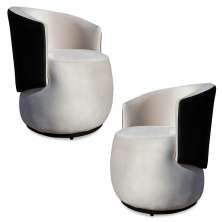 Kit 2 Poltronas Orgânica Decorativa Lara Veludo Bege/PU Preto - Montanaris Decor