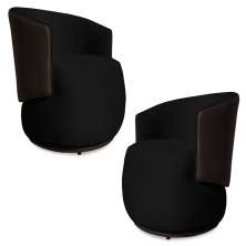 Kit 2 Poltronas Orgânica Decorativa Lara Veludo Preto/PU Marrom - Montanaris Decor