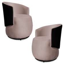Kit 2 Poltronas Orgânica Decorativa Lara Veludo Rosê/PU Preto - Montanaris Decor