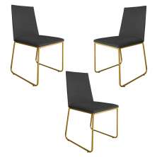Kit 3 Cadeiras de Jantar Estofada Lille Base Gold Veludo Cinza - Montanaris Decor