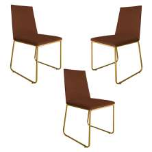 Kit 3 Cadeiras de Jantar Estofada Lille Base Gold Veludo Terracota - Montanaris Decor