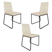 Kit 3 Cadeiras de Jantar Estofada Lille Base Preta Veludo Bege - Montanaris Decor