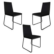 Kit 3 Cadeiras de Jantar Estofada Lille Base Preta Veludo Preto - Montanaris Decor