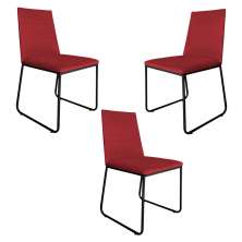 Kit 3 Cadeiras de Jantar Estofada Lille Base Preta Veludo Vermelho - Montanaris Decor