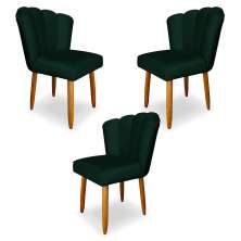 Kit 3 Cadeiras de Jantar Pétala Estofada Pés Palito Veludo Verde - Montanaris Decor