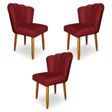 Kit 3 Cadeiras de Jantar Pétala Estofada Pés Palito Veludo Vermelho - Montanaris Decor