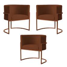 Kit 3 Poltronas Decorativa Luana Base Bronze Veludo Terracota - Montanaris Decor