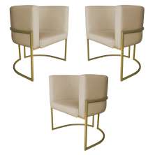 Kit 3 Poltronas Decorativa Luana Base Gold PU Bege - Montanaris Decor