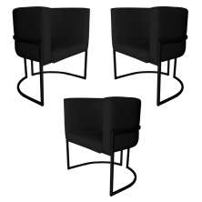 Kit 3 Poltronas Decorativa Luana Base Preta PU Preto - Montanaris Decor