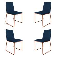 Kit 4 Cadeiras de Jantar Estofada Lille Base Bronze Veludo Azul Marinho - Montanaris Decor