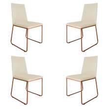Kit 4 Cadeiras de Jantar Estofada Lille Base Bronze Veludo Bege - Montanaris Decor
