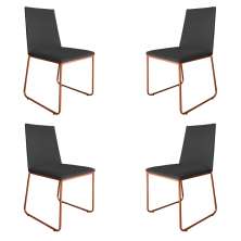 Kit 4 Cadeiras de Jantar Estofada Lille Base Bronze Veludo Cinza - Montanaris Decor