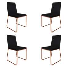 Kit 4 Cadeiras de Jantar Estofada Lille Base Bronze Veludo Preto - Montanaris Decor