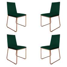 Kit 4 Cadeiras de Jantar Estofada Lille Base Bronze Veludo Verde - Montanaris Decor