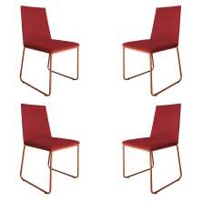 Kit 4 Cadeiras de Jantar Estofada Lille Base Bronze Veludo Vermelho - Montanaris Decor