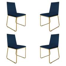 Kit 4 Cadeiras de Jantar Estofada Lille Base Gold Veludo Azul Marinho - Montanaris Decor