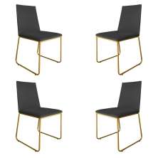 Kit 4 Cadeiras de Jantar Estofada Lille Base Gold Veludo Cinza - Montanaris Decor