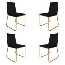 Kit 4 Cadeiras de Jantar Estofada Lille Base Gold Veludo Preto - Montanaris Decor