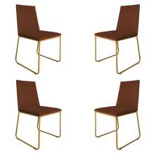Kit 4 Cadeiras de Jantar Estofada Lille Base Gold Veludo Terracota - Montanaris Decor