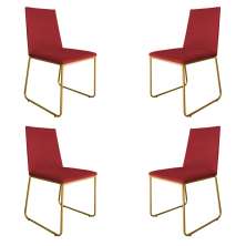 Kit 4 Cadeiras de Jantar Estofada Lille Base Gold Veludo Vermelho - Montanaris Decor