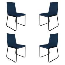 Kit 4 Cadeiras de Jantar Estofada Lille Base Preta Veludo Azul Marinho - Montanaris Decor