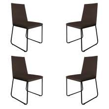Kit 4 Cadeiras de Jantar Estofada Lille Base Preta Veludo Marrom - Montanaris Decor