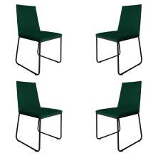 Kit 4 Cadeiras de Jantar Estofada Lille Base Preta Veludo Verde - Montanaris Decor