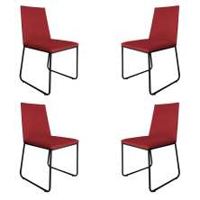 Kit 4 Cadeiras de Jantar Estofada Lille Base Preta Veludo Vermelho - Montanaris Decor