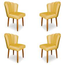 Kit 4 Cadeiras de Jantar Pétala Estofada Pés Palito Veludo Amarelo - Montanaris Decor