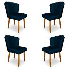 Kit 4 Cadeiras de Jantar Pétala Estofada Pés Palito Veludo Azul Marinho - Montanaris Decor