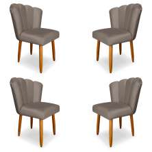Kit 4 Cadeiras de Jantar Pétala Estofada Pés Palito Veludo Cappuccino - Montanaris Decor