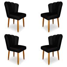 Kit 4 Cadeiras de Jantar Pétala Estofada Pés Palito Veludo Preto - Montanaris Decor