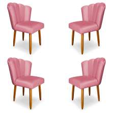 Kit 4 Cadeiras de Jantar Pétala Estofada Pés Palito Veludo Rosa - Montanaris Decor
