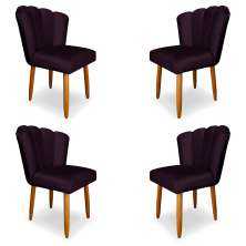 Kit 4 Cadeiras de Jantar Pétala Estofada Pés Palito Veludo Roxo - Montanaris Decor
