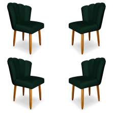 Kit 4 Cadeiras de Jantar Pétala Estofada Pés Palito Veludo Verde - Montanaris Decor
