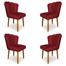 Kit 4 Cadeiras de Jantar Pétala Estofada Pés Palito Veludo Vermelho - Montanaris Decor