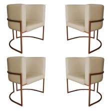 Kit 4 Poltronas Decorativa Luana Base Bronze PU Bege - Montanaris Decor