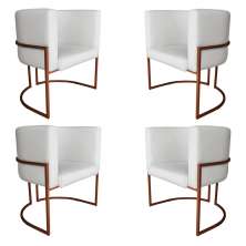 Kit 4 Poltronas Decorativa Luana Base Bronze PU Branco - Montanaris Decor