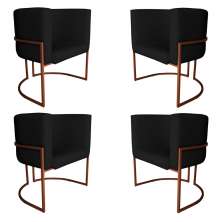 Kit 4 Poltronas Decorativa Luana Base Bronze PU Preto - Montanaris Decor